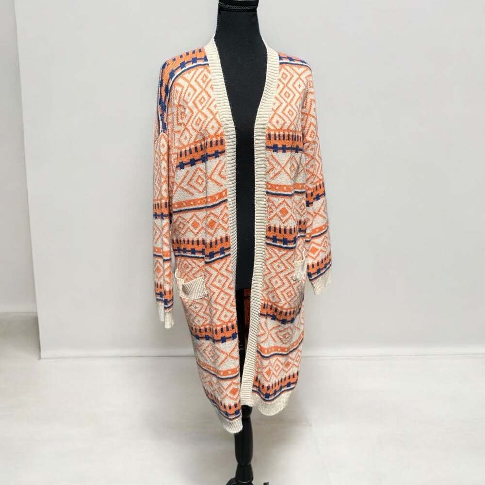 Boho Tribal Print Open Front Longline Cardigan